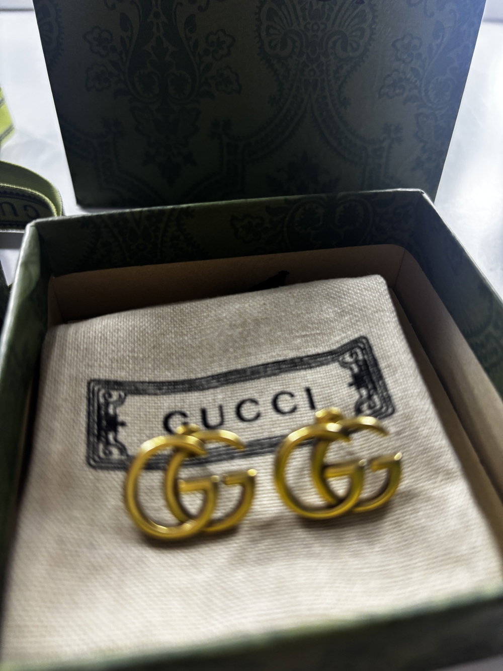 Gucci Gold Double G Logo Stud Earrings